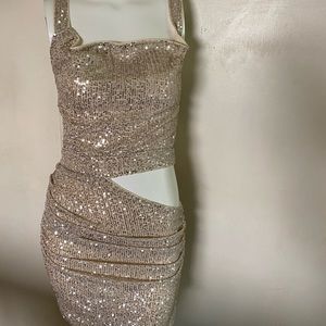 Silver sequin mini-length dress